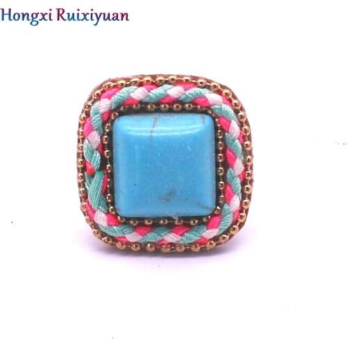Fashion ring bohemian style square natural stone rings for women color rope woven charm fashion ring party casual ring jewelry