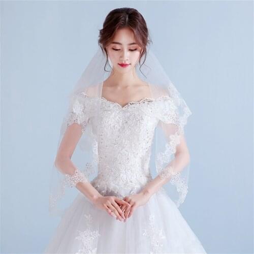 Short Veil Wedding For Women White Ivory Wedding Vail Two-layer Bridal Veil With Comb Appliqued Sequins Wedding Velo Sposa Novia