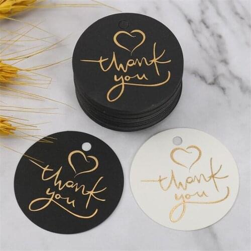 50pcs 4.5CM Round Jewelry Paper THANK YOU Display Cards Birthday Wishes Small Card Gift Valentines Day Packaging Box Label