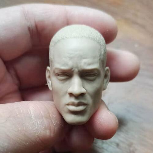 Hot Sales 1/6th Male Will Smith Men In Black Head Sculpture Unpainted White Color For 12inch DIY Figures Collectable