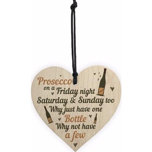 Meijiafei Friday Night Prosecco Wooden Heart Funny Classy Drinking Bar Plaques Home Sign Birthday Friendship Gifts