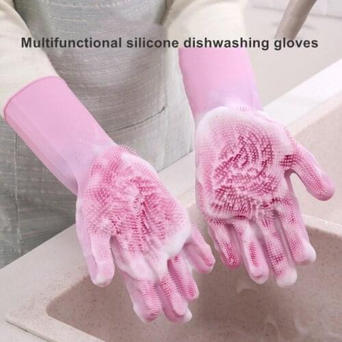 Multifunctional Magic Silicone Dishwashing Brush Dishwashing Sponge Rubber Scrub Gloves Kitchen Cleaning