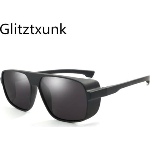 Glitztxunk BRAND DESIGN Sunglasses Polarized Men Punk Vintage Eyewear Steampunk Square Sun Glasses For Men Goggles Gafas De Sol