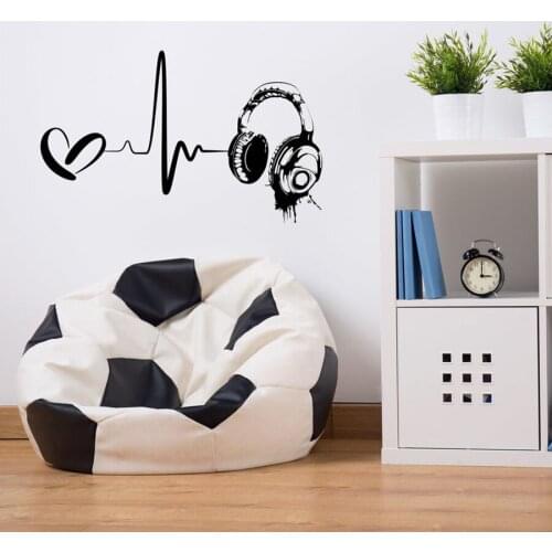 Headphones Wall Decal Heartbeat Music Wall Decor Music Lover Gift Music Studio Headphones Wall Sticker Teen Room Decor C801