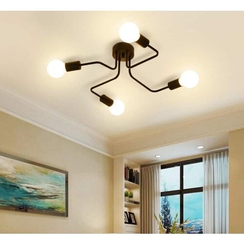 Multiple Rod metal chandelier Vintage Iron Ceiling Lamp Edison E27 Bulb Lamparas for Home Lighting Fixture Nordic Kitchen island