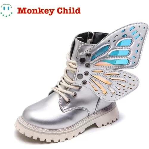2021 New Winter Child Shoes PU Leather Waterproof Wing Martin Boots Kids Snow Boots Brand Girls Boys High Boots Fashion Sneakers