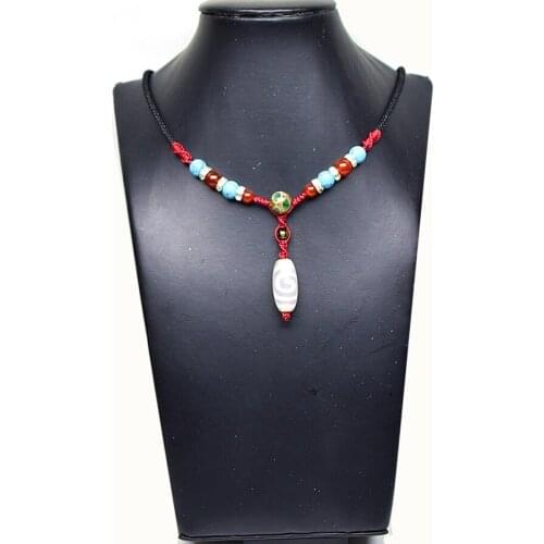 New White Onyx DZI Pendant Ruyi DZI Amulet Pendant Necklace High Quality Female Necklace Adjustable Braided Necklace