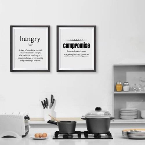 Definition of Hungry Funny Kitchen Decor Wall Art Canvas Painting , Kitchen Compromise Quote Canvas Prints Minimalist Decoration