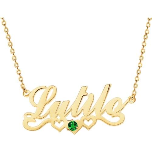Three Heart and Birthstone Personalized Custom Gold Plated Name Necklace Women Gift