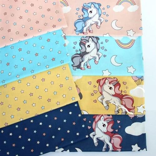 Various Sizes By Meters Cotton Twill Quilting Fabric Pink Series Star/Unicorn Printed Pure Cotton Patchwork DIY Sewing Material