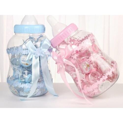 Pink/blue Baby Girl Boy Plastic Gift Box Party Baby Shower Candy Dragee Box Baby Feeding Bottle Bonbonniere Wrapping Supplies