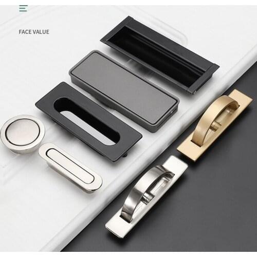 Tatami Hidden Door Handles Zinc Alloy Recessed Flush Pull Cover Floor Cabinet Handle Black Bronze Furniture Handle Hardware