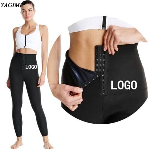 YAGIMI Waist Trainer 3 Hook Logo Print Shapewear Women Sauna Pants Slimming Sportwear Weight Loss Silver Coating Sweat Leggings