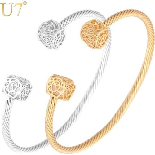 U7 Rose Flower Bracelet Jewelry Women Gift Gold/Silver Color Luxury Zirconia Cuff Bracelet H511