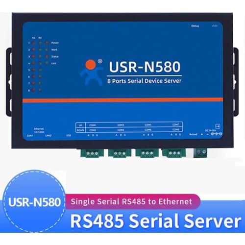 USR-N580 Industrial Serial Ethernet Converter 8 Serial Port RS485 Serial Device Server Support ModBus RTU to TCP Ethernet