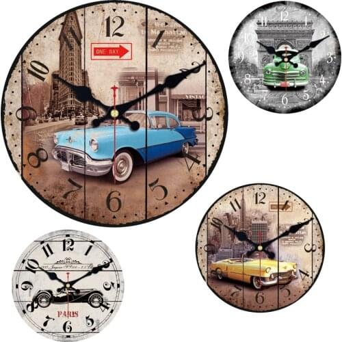 Vintage Wall Clock Chic Car Wall Clocks,Silent Classics Car Large Wall Clock For Home Decor Retro Antique Wall Watches Clocks
