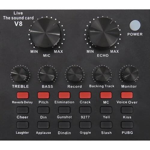 V8 Audio External Sound Card USB Headset Microphone Live Broadcast Sound Card Support Adjustment for Mobile Phone Computer PC