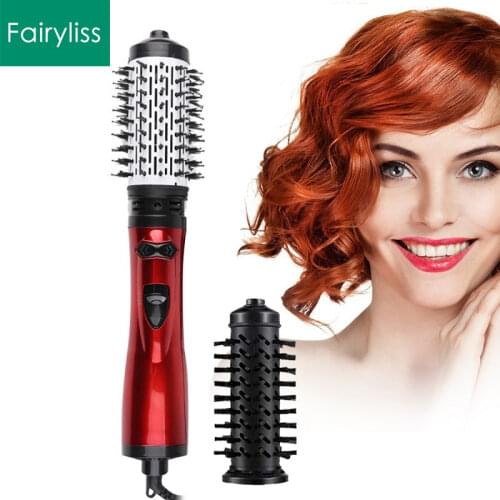 2 IN1 Rotating Hair Dryer Brush Comb Hair Straightener Curler Roller Curling Rod Anion Hot Air Dryer Comb Hair Styling Brush
