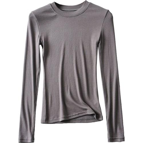 Women t shirt cotton solid o neck long sleeve t shirt slim black white casual tops for women autumn winter female chic 2020