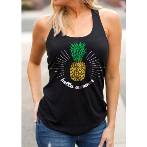 Colored Hello Summer Pineapple tanks women pure cotton undershirt singlet aesthetic casual grunge quote sleeveless garment top
