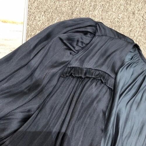 Women Dresses Spring Summer Autumn Long Sleeve V-Neck Solid Mini A-Line Soft Elegant High Street Chic Stunning M