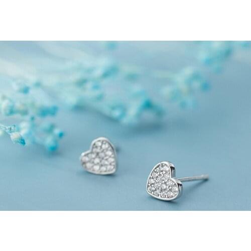 MloveAcc Clear CZ Heart Stud Earrings for Women AAA Cubic Zirconia 925 Sterling Silver Ear Fashion Jewelry