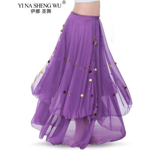New Women Belly Dance Costume Skirt Sexy Oriental Dance Sequin Performance Skirts Chiffon Show India Bellydance Long Swing Dress