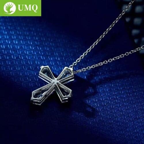 UMQ 100% 925 Sterling Silver Sparkling High Carbon Diamond Cross Pendant Necklace For Women Wedding Party Fine Jewery Gifts