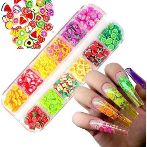 12Types/Set 3D Fruit Slices Fruit Nails Art Slice Decorations Polymer DIY Design 1 Box 3D Polymer Mixed Fruit Slices ,G(hhjh643)