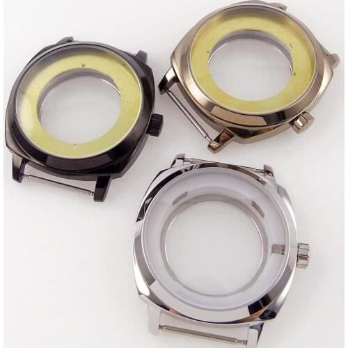 42mm Square Polished Watch Case For NH35 NH36 Miyota 8215 821A ETA 2836 Mingzhu 2813 Silver/Black/Rose Gold Plated Mineral Glass