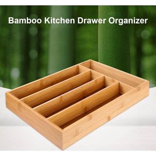 Bamboo Kitchen Drawer Organizer Bamboo Flatware Organizer with 5 Compartments Bamboo Cutlery Tray Utensil Holder Flatware Holde