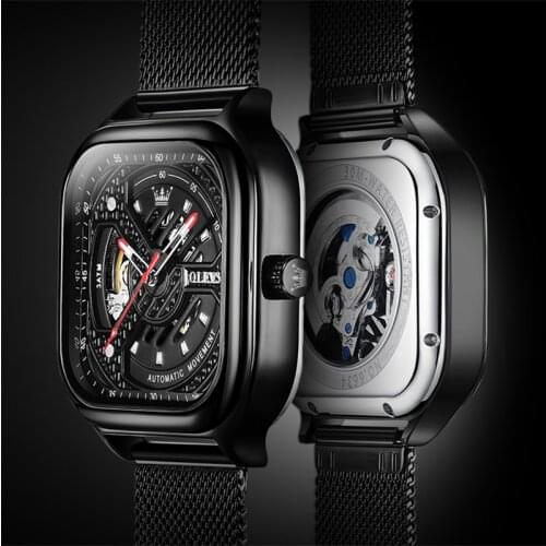 Top Brand Luxury Square Watch Men Automatic Mechanical Men Watches Leather Wristwatches Waterproof Mens Watches Montre Homme