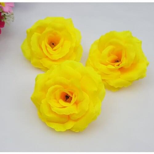 Can Mix Color 10PCS/Lot 8CM Yellow Artificial Rose Silk Flower Heads DIY Wedding Home Decoration Festive Party Supplies 17colors