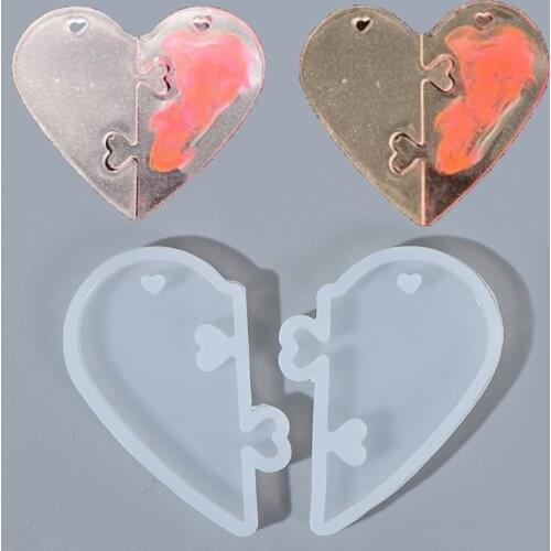 DIY Heart Shape Epoxy Silicone Pendant Mold Puzzle Charm Mould Handmade Make Tools Jewelry Resin Molds For Jewelry 1 Set