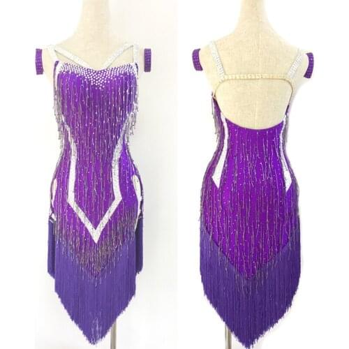 Purple Latin Dance Competition Dress Female Rhinestone Fringe Latin Dance Dress Samba Salsa Dance Costume Women BL5392