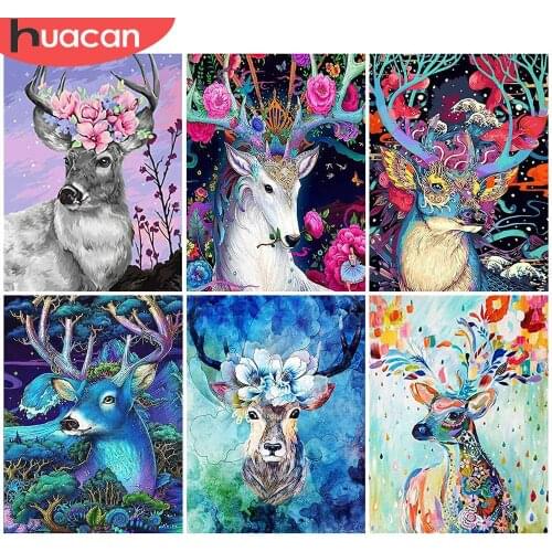 HUACAN 5D Diamond Embroidery Deer Full Square Round Diamond Painting Animal Cross Stitch Mosaic Needlework Handmade Gift