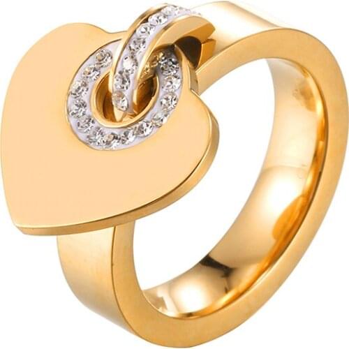 Custom Rings Love Heart Personalized Rings Stainless Steel Engraved Name Letter Ring Crystal Romantic Women Wedding Jewelry Gift