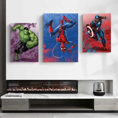 Marvel Superhero Anime Canvas Painting Spiderman Iron Man Posters Prints Wall Pictures for Kids Room Wall Art Decoration Cuadros
