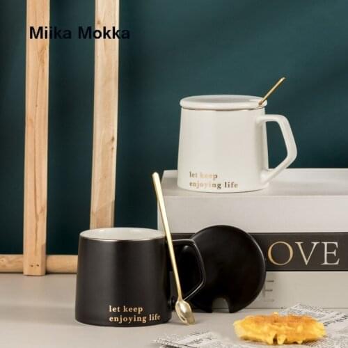 Nordic Ceramic Coffee Cup Luxury Couple Cups Cafe Tea Breakfast Milk Cup Condensed Coffee Mug with Lid Spoon Set Drinkware