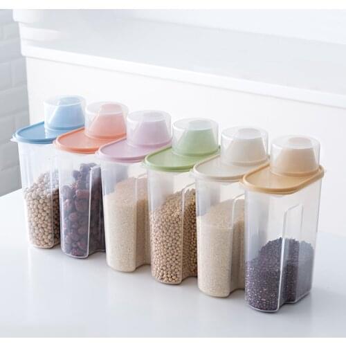 BPA Free Food Storage Box Clear Container Set with Pour Lids Kitchen Storage Bottles Jars Plastic Dried Grains Tank 1.9L/2.5L