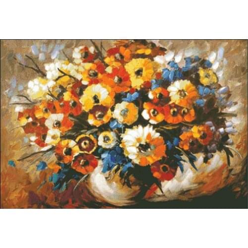 Vase Embroidery Oil Painting Blooming flower Needlework Crafts 14CT Unprinted Sets DIY Cross Stitch Kits Handmade Arts Decor