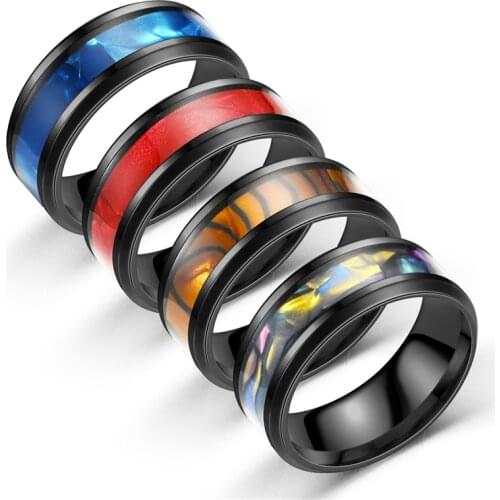 Shell Inlay Ring 8mm Stainless Steel Micro-inlaid Dripping Oil Couple Ring For Men Women Anniversary Fashion Jewelry Dropshippin