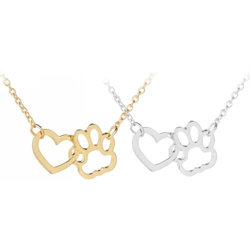 Heart & Paw Necklace Hollow Heart shaped Pet Cat Paws Print Pendant Necklace for Dog Owners Women Men Animal Jewelry