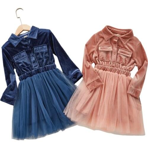 Vintage gold velvet long sleeve dress age for 4 - 14 years teenage girls autumn warm lace shiny christmas princess costume frock