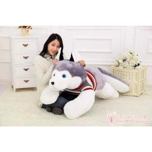 Stripes sweater design prone husky largest 165cm gray husky dog plush toy sleeping pillow ,surprised Christmas gift h907