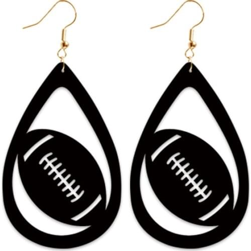 Cutout Baseball Leather Teardrop Earrings for Women PU Leather Black Earrings Print Volleyball Soccer Earrings Jewelry Wholesale