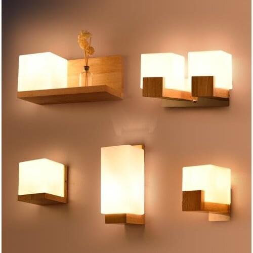 Modern Glass Wall Sconce Lights Fixture Nordic Wood Lighting Luminaire Japan Aisel Corridor Bedroom Decoration Lamp Living Room