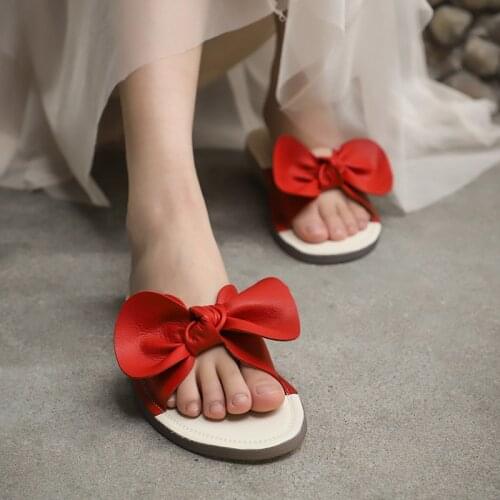 Careaymade-Slippers womens summer wear new womens shoes Genuine leather handmade slippers girl heart bow sandal flat shoes