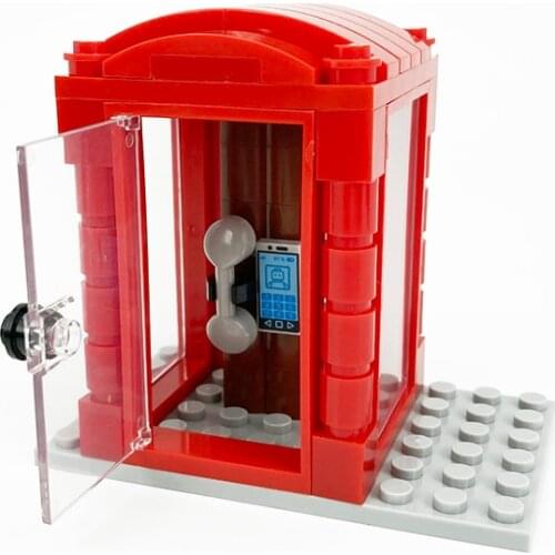 New Telephone Box Booth Street City Creator Blocks for Children Xmas Trees Moc Bricks Parts Bookcase Standing Clocks DIY Juguete