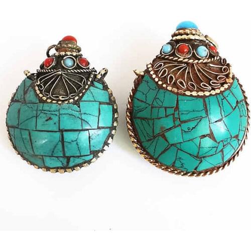 Tibetan Handicrafts Nepal Hand Inlaid Turquoises Stone Lovely Snuff Bottles Ethnic Collections BYH021